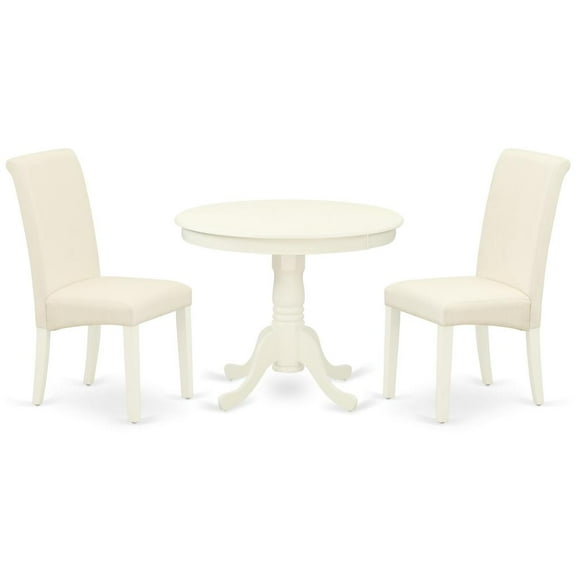 East West Furniture Antique 3-piece Wood Dining Set in Linen White/Cream