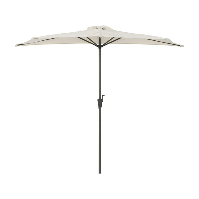CorLiving Versa 8.5ft half outdoor patio umbrella with beige canopy and durable black steel frame designed for small spaces