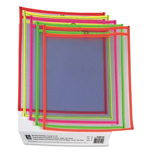 25/BX Neon C-Line 43910 Stitched Shop Ticket Holder 9 x 12 Assorted 5 Colors 75-Inch 