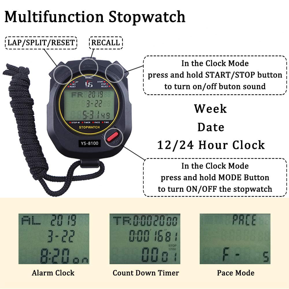 100 Lap Memory 0.001 Second Timing,Water Resistant,Multi Functional Stopwatch for Swimming Running Training etc Digital Sports Stopwatch with Countdown Timer Professional Timer Stopwatch 