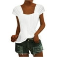 thumbnail image 6 of LOVZFMLL Women's Tops Eyelet Cap Sleeve Tees Going Out Relaxed Fit Shirts Summer Pleated Basic Dressy Casual Blouses White L, 6 of 6