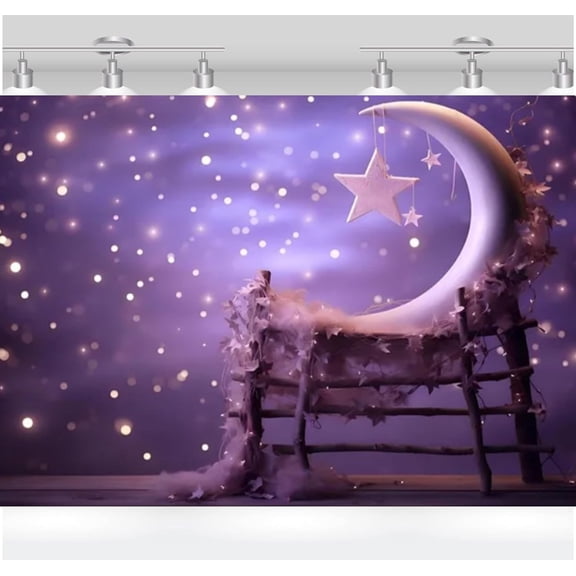 Purple Clouds Birthday Backdrop Dreamy Moon Baby Shower Photography Background Glitter Dots Newborn Birthday Party Decorations Banner Supplies Photo Booth Props