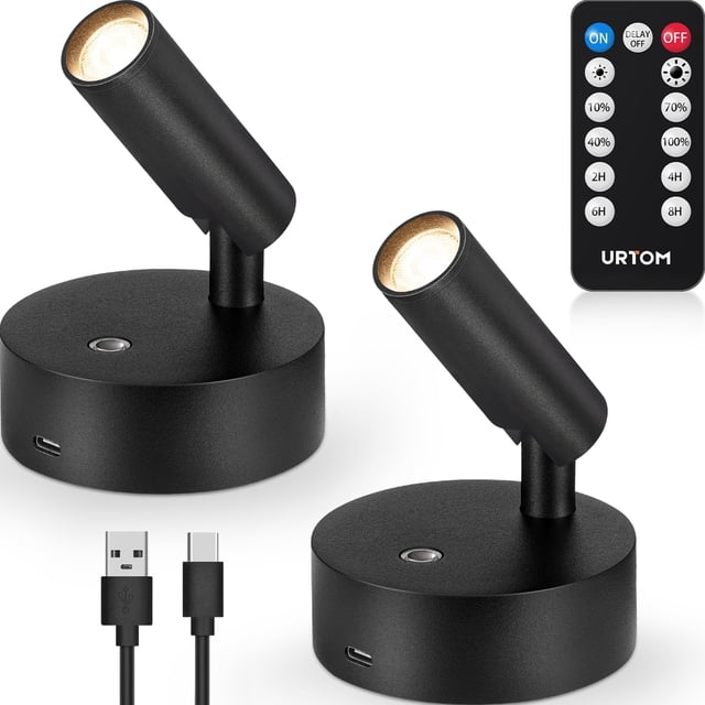 URTOM LED Wireless Spotlights Indoor with Remote Rechargeable Uplights with Timer Dimmable CRI 90+ Picture Light Battery Operated