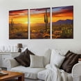 thumbnail image 2 of ONETECH Modern Canvas Wall Art Golden Sunset Arizona Sonoran Desert Landscape Painting Saguaro Cactus Pictures Print on Canvas Botanica Decor for Bedroom Living Room 12''x16''X3 Panels, 2 of 4