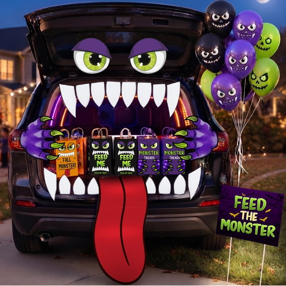 JoyX Trunk-or-Treat Monster Car Halloween Decorations Kit with Treat Bags and Balloons