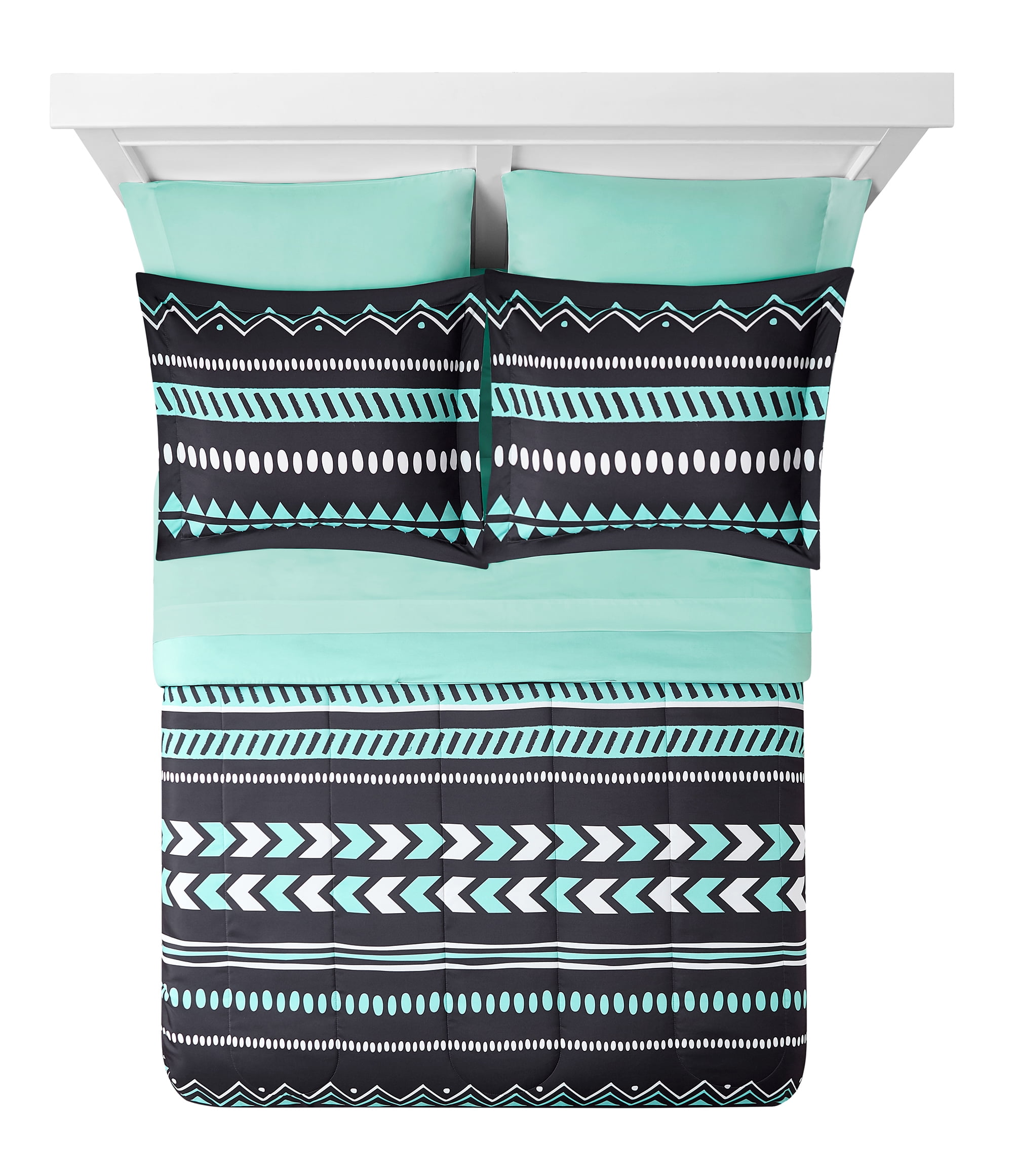 Your Zone Mint Gray Tribal 3 Piece Comforter and Sham Set Double/Queen