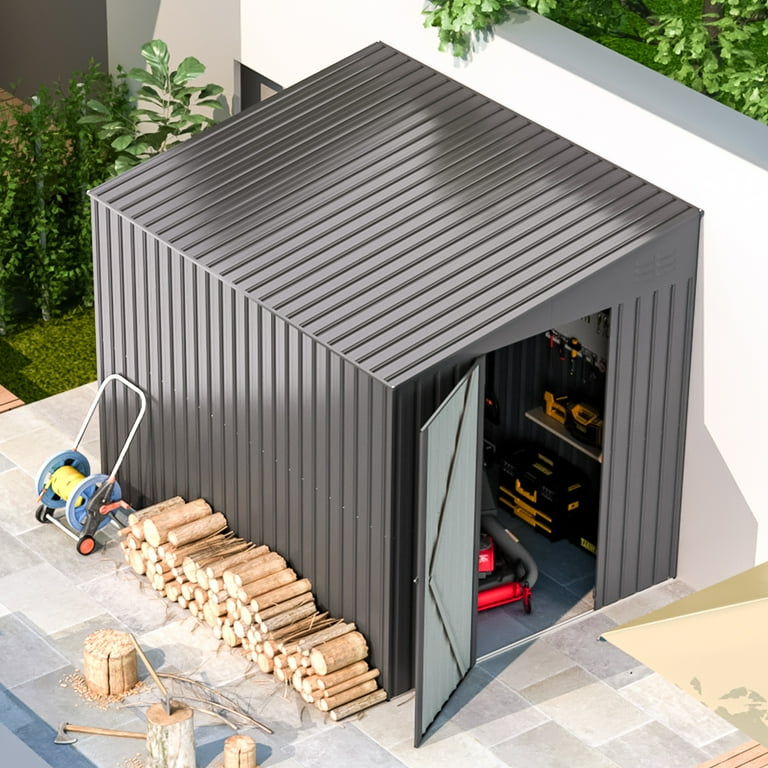 YODOLLA 8'x6' Outdoor Metal Storage Shed, Lockable Lean-To Side