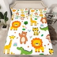 thumbnail image 2 of Homewish Zoo Animal Giraffe Bed Sheets,Cute Lions Elephant King Sheets,White Orange Green Sheet Set For Girsl Boys,Super Cozy Room Decor,4pcs, 2 of 7
