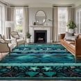 thumbnail image 2 of Retro Ocean Large Area Rugs 6x9 ft Blue Stripes Starfish Coral Seaweed Turquoise Washable Rug Non Slip Indoor Carpet Absorbent Floor Mat for Living Room Bedroom Dining Room, 2 of 9