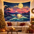 thumbnail image 3 of Ocean Waves During with Glowing Sunset Moonrise Foreground, Mystical Fantasy for Space Lovers, Galaxy Room Decor, Housewarming Gift, Tapestry Wall Hanging for Bedroom and Dorm, 3 of 7