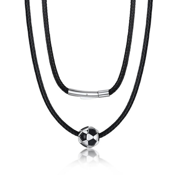 Bandmax Men's Soccer Pendant Necklace with Black Wax Rope Sports 3D Ball Pendant Chain Jewelry Gift for Athlete Ball Fans Lovers
