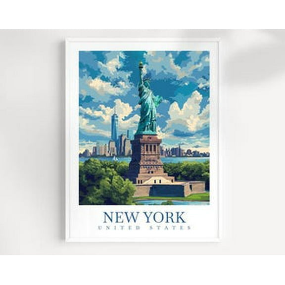 POSTER New York Travel Print, USA wall art, New York City Travel Poster, Travel Wall Art, Statue of Liberty Artwork New York Travel Gift Wall Decor UNFRAMED, 12x18