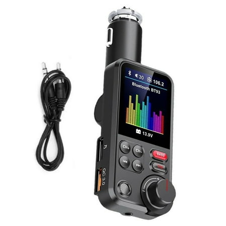 GUYUTING Car FM Transmitter with 1.8" Color Screen Displays Track Info, Battery Voltage, Bluetooth Device Info