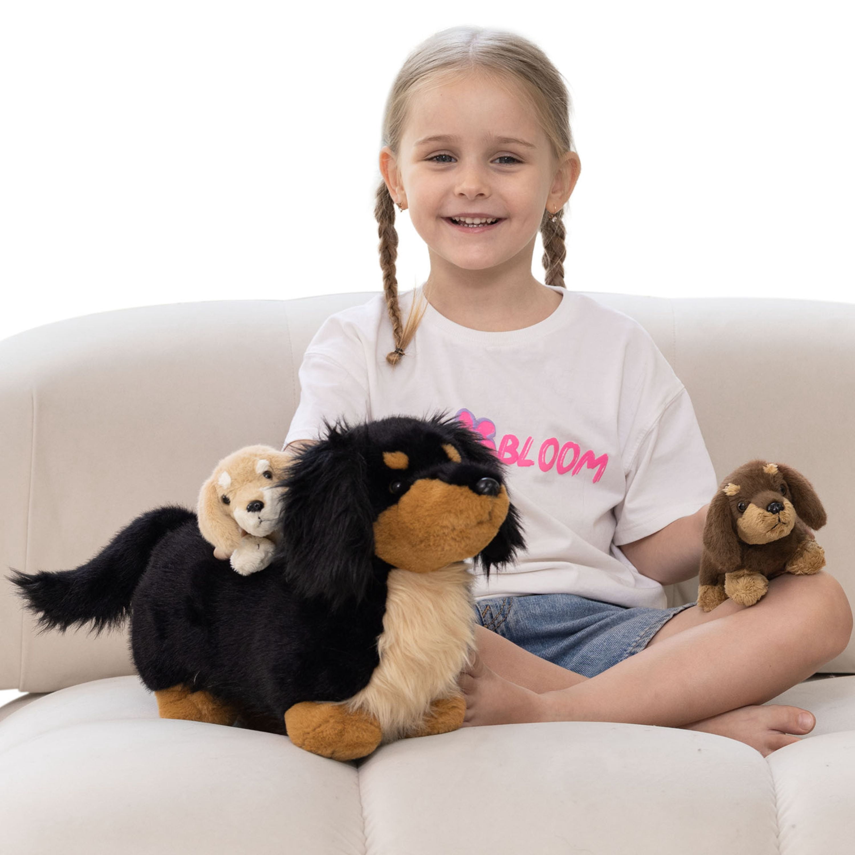 Tezituor 3Pcs Dachshund Stuffed Animal 20.5'' Weiner Dog Plush with 2 Dog Babies Plush Toy
