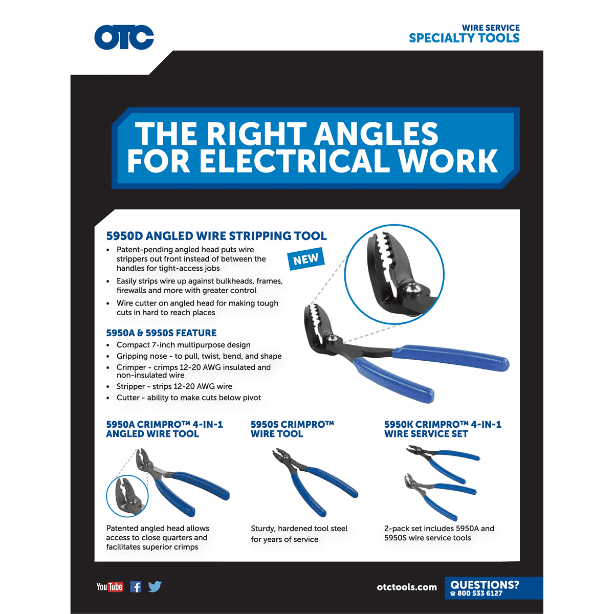OTC 5950A Crimpro 4 In 1 Angled Wire Service Tool, 12 To 20 AWG Crimping