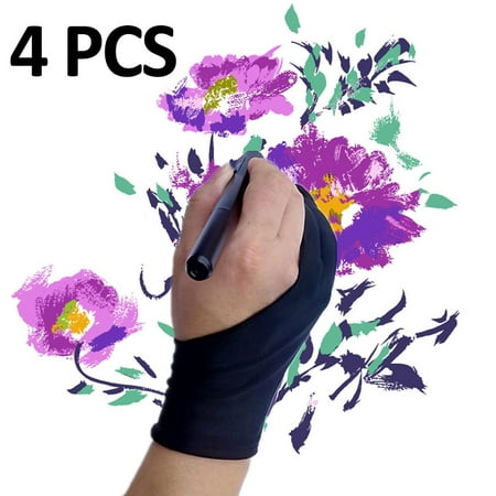 Drawing Glove 4 PCS Anti Fouling Gloves for Drawing, Painting, Digital Art Work FREE Eyeglass Pouch by Juniper's