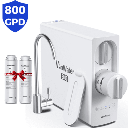 VonWater 800GPD Tankless Reverse Osmosis Water Filter System, 2:1 Pure to Drain Under Sink RO Water Filtration System with Extra RO, PPC Filter