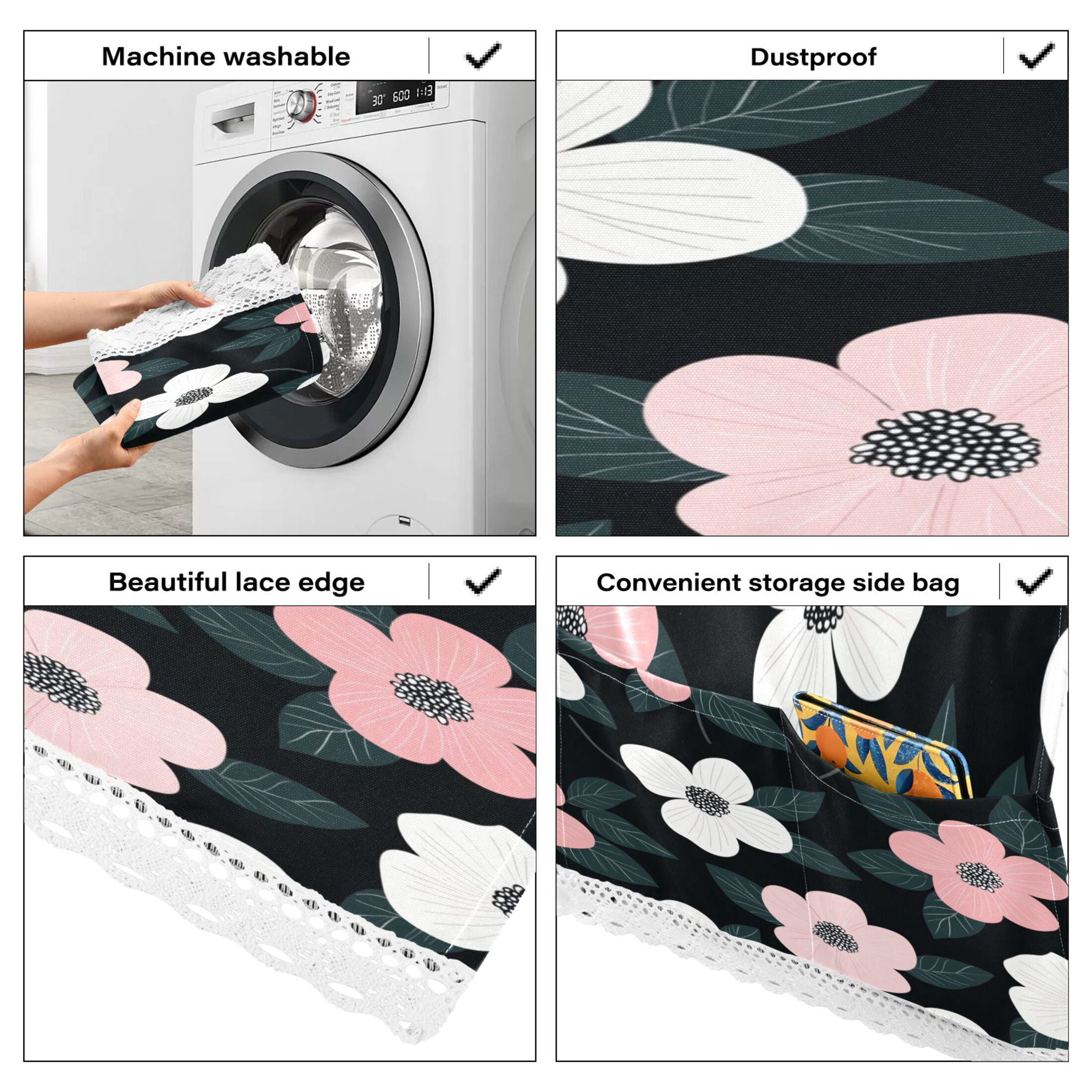 WOBOGO Illustration Of Pink and White Flowers Washing Machine Cloth Dryer Refrigerator Top Cover Protective Non-Slip Mat For Kitchen Laundry