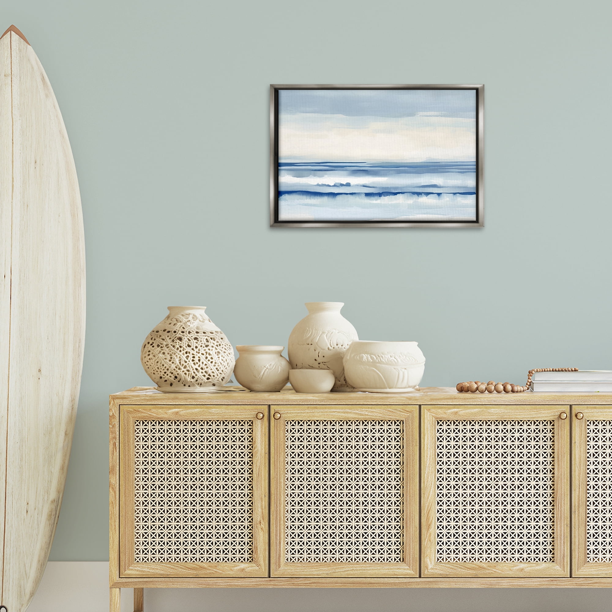 Stupell Industries Abstract Layered Beach Waves Abstract Painting Gray Floater Framed Canvas Art Print Wall Art, 25 x 17