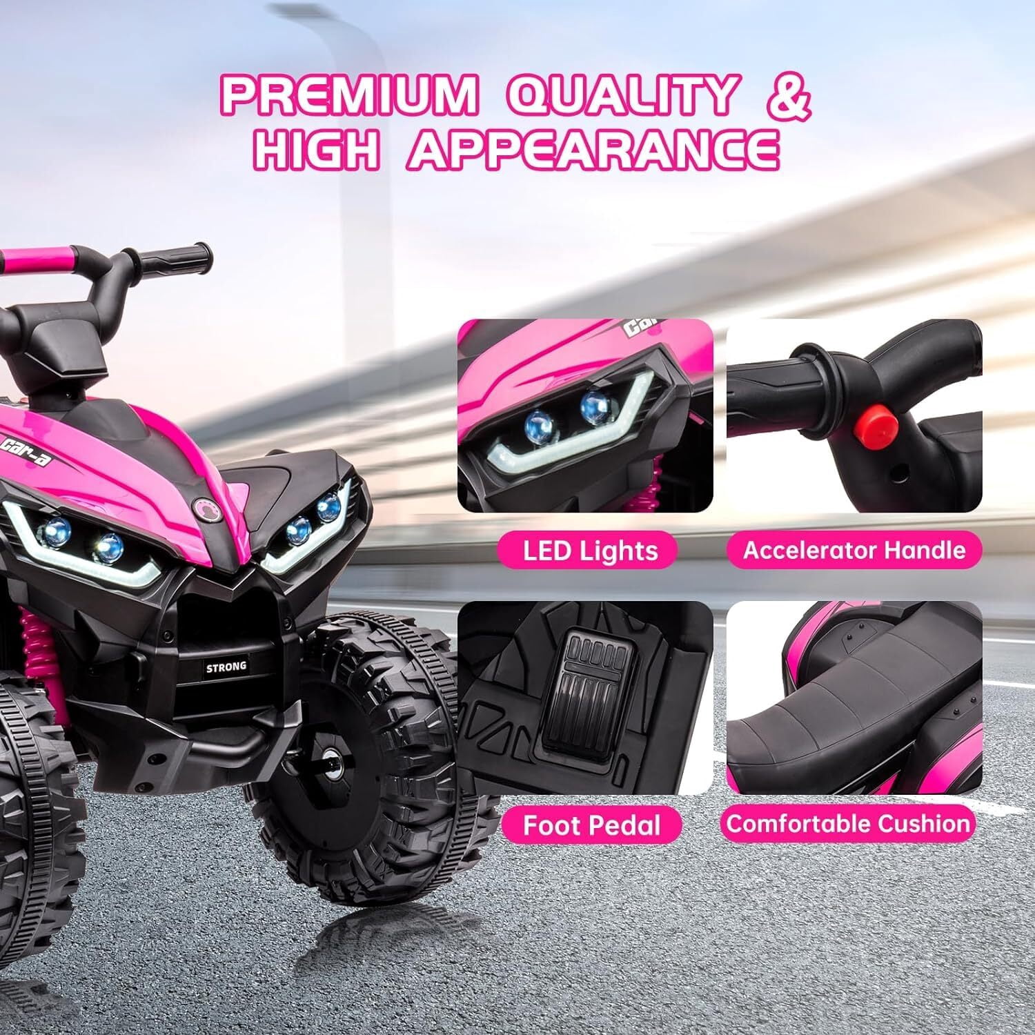 Kids 12V Kids Ride-On Electric ATV with 2 Seater,4 Wheeler Quad Car Toy Electric Vehicle with Music,LED Lights, High/Low Speed,2.1mph Max Speed,Battery Powered Wheels Car for Kids 3-8 Years Old
