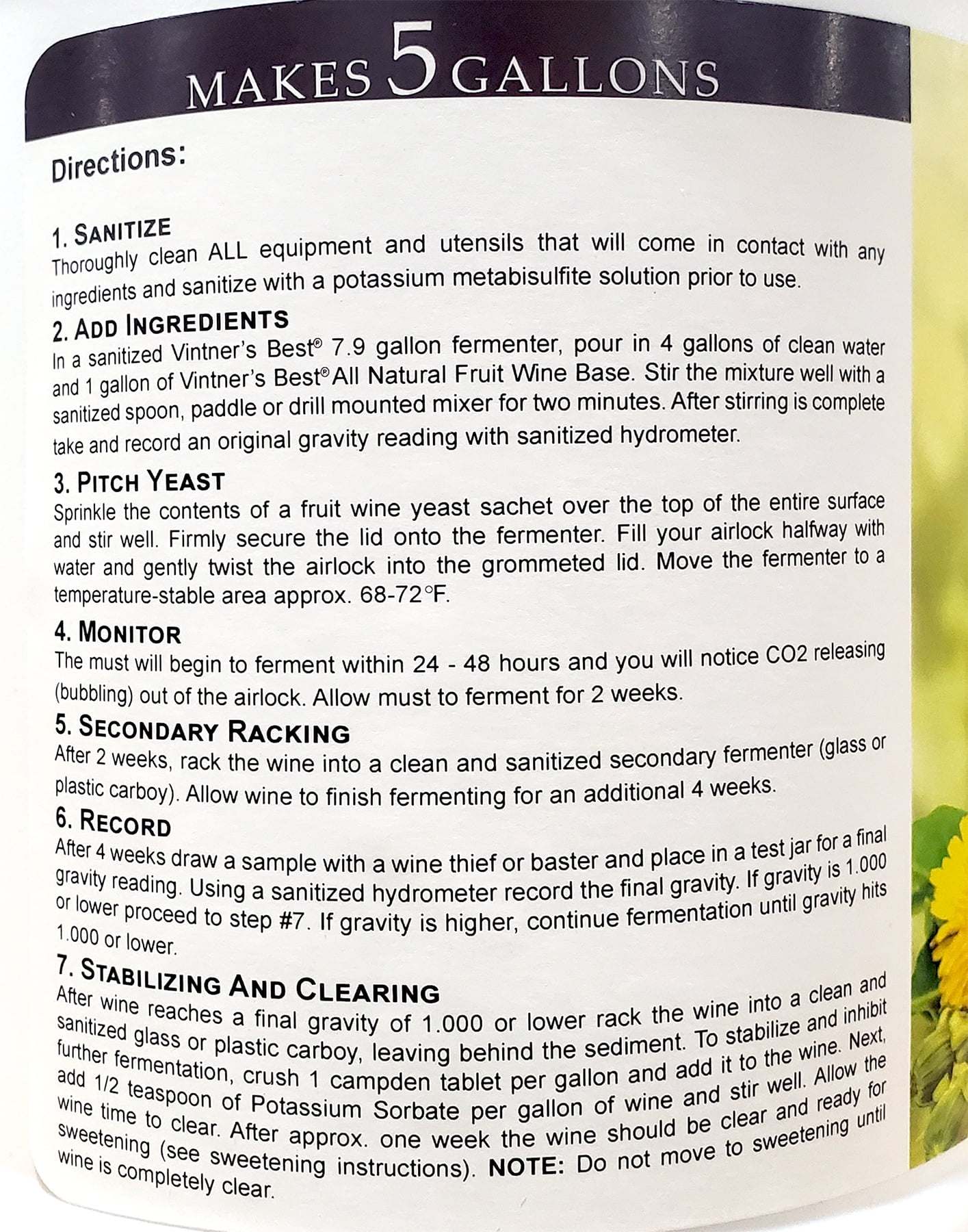 Vintners Best Dandelion Fruit Wine Base 128 oz. Jug