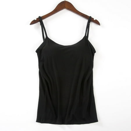 EHTMSAK Women Camisole with Built-in Bra Cup Strap Supportive Padded Tank Top Layering Cami Undershirt for Yoga Black M