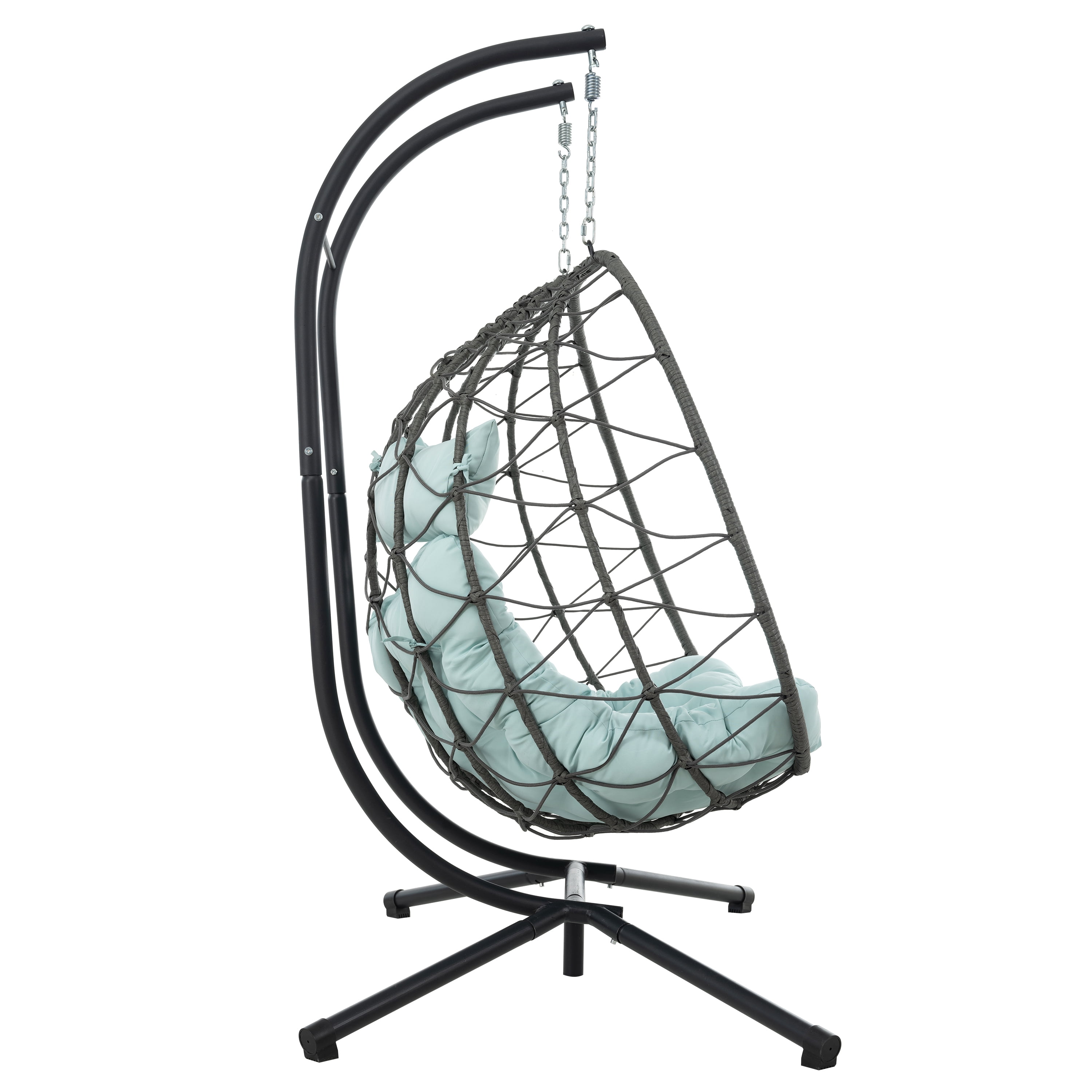 2 Persons Egg Chair with Stand, Indoor Outdoor Swing Chair Patio Wicker Hanging Egg Chair for Bedroom, Coral Blue
