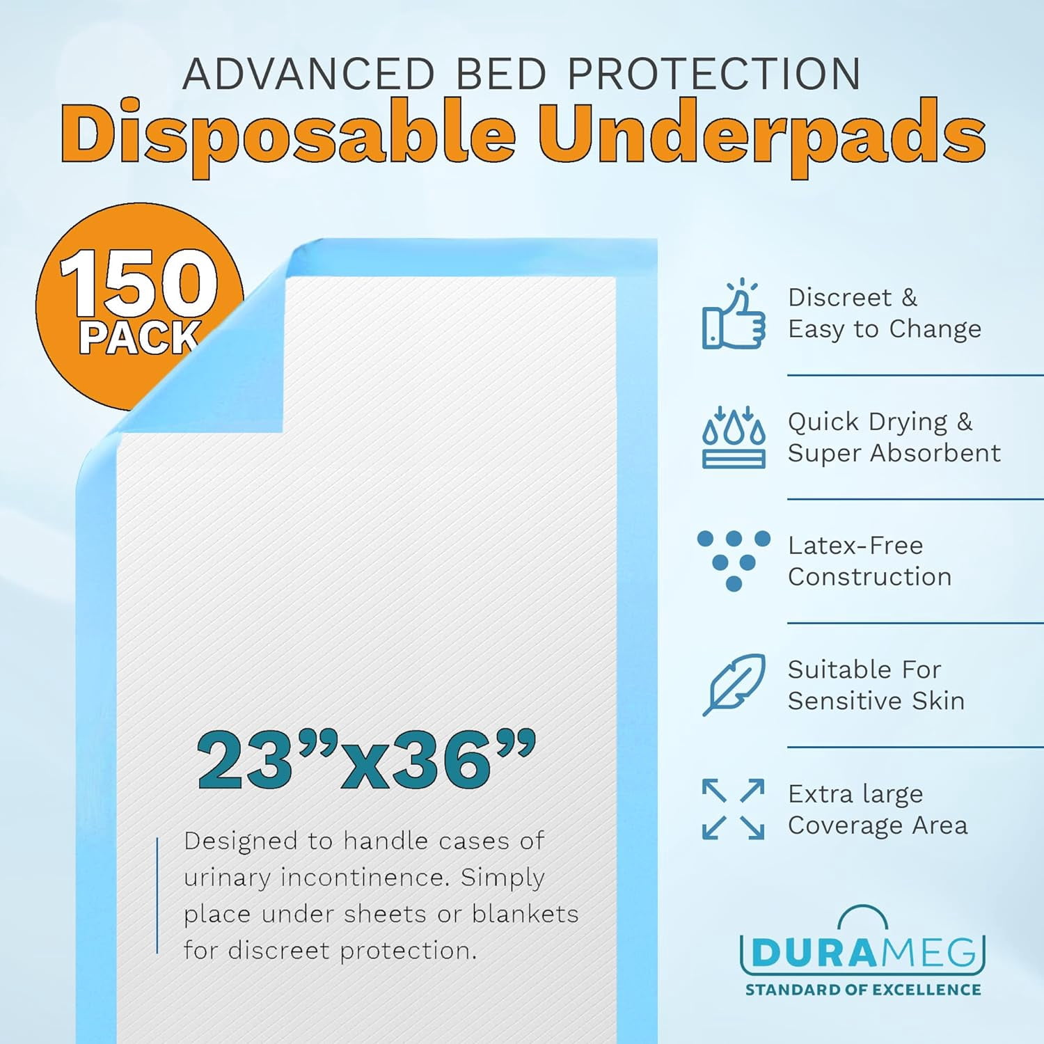 Chucks Pads Disposable [150-Pads] Underpads 23” X 36” Incontinence Chux Pads Absorbent Fluff Protective Bed Pads, Pee Pads for Babies,-,Adults & Elderly | Puppy Pads Large for Training Leak Proof