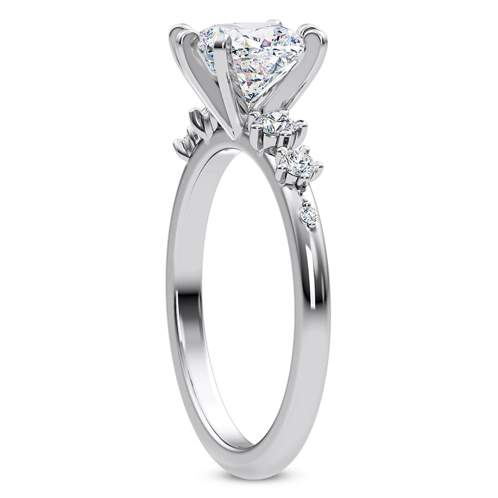 Veda Jewelry Solitaire Engagement Ring for Women - 1.58 Ct Cushion Cut Moissanite Pave Set Design - 14K White Gold Plated Wedding Jewelry - Designed for Memorable Moments