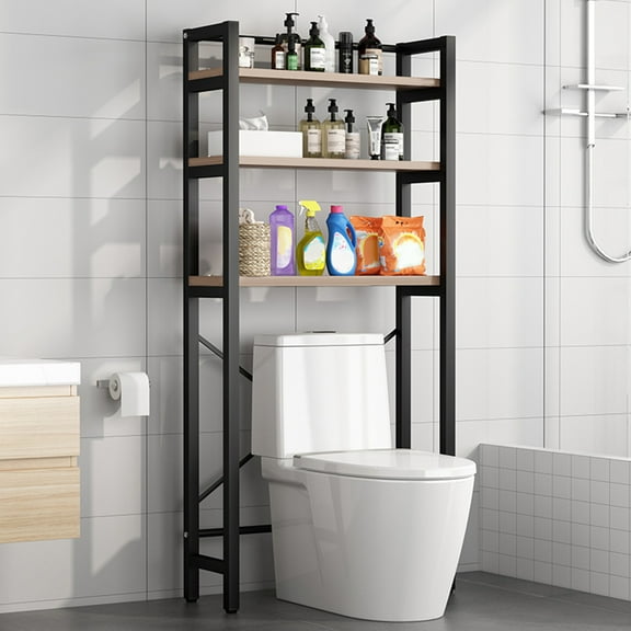 Jubilant 3-Tier Over The Toilet Storage Bamboo Over Toilet Shelf Bathroom Storage Organizer with Adjustable Shelf Black