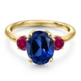 thumbnail image 3 of Gem Stone King 3.80 Ct Blue Created Sapphire Red Created Ruby 18K Yellow Gold Plated Silver Ring, 3 of 6