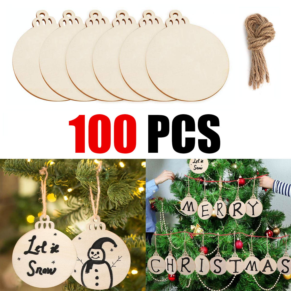 HESTYA 150 Pieces Wooden Ornaments Mini Christmas Theme Natural Wood Slices Decorative Wooden Cutout Slices for Christmas Tree Ornaments Hanging DIY Craft Xmas Decorations 