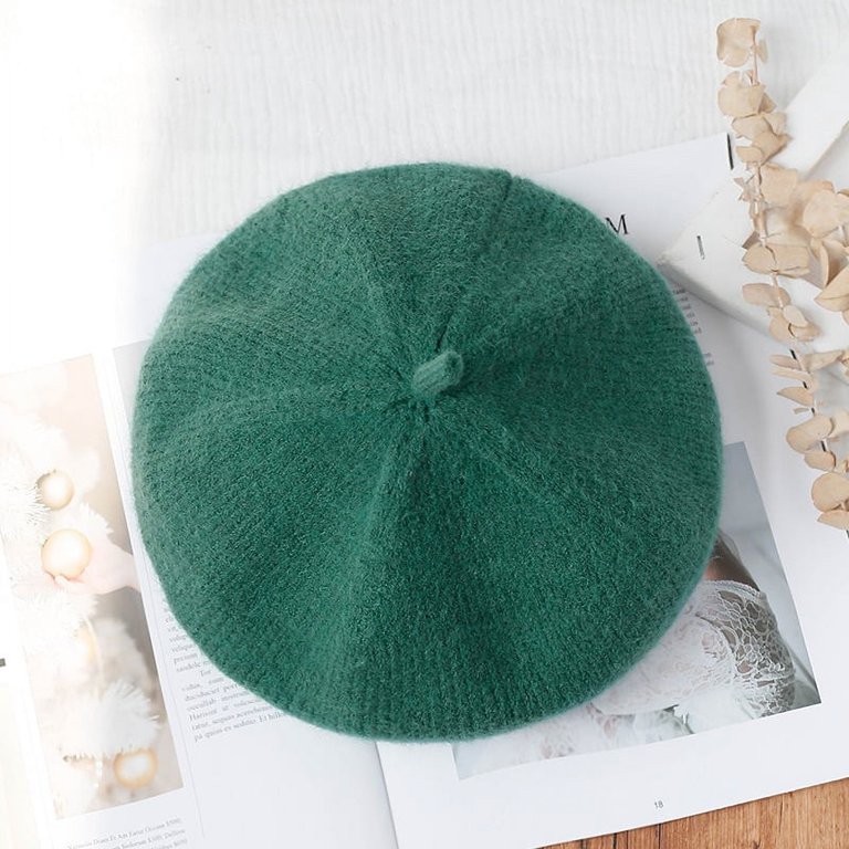 Elegant Green Knit Women\'s Beret AUBREE BERET-HUNTER – Lucca Couture main image 2