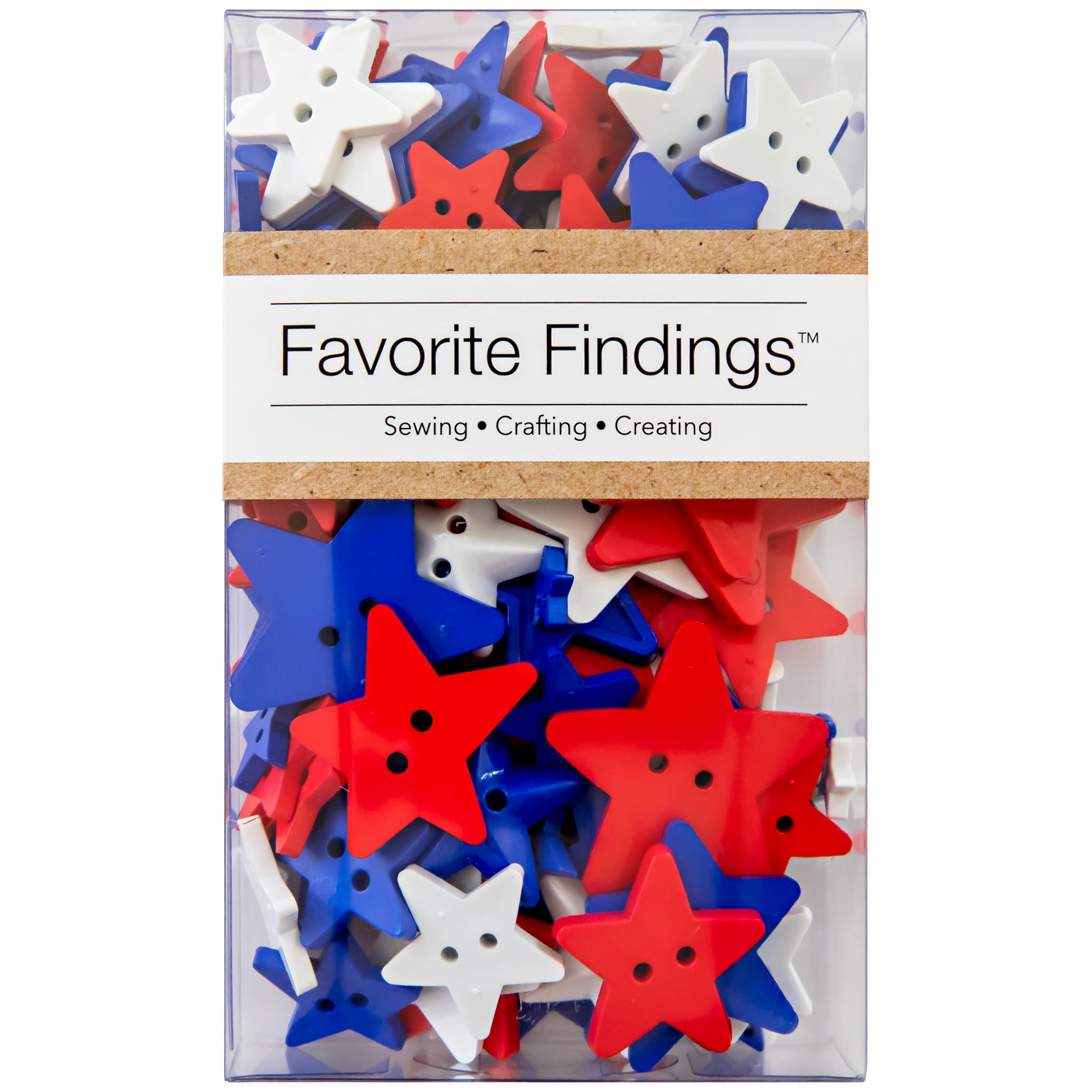 Favorite Findings Value Red White Blue Assorted Size Stars Sew Thru Buttons, 31/2 Ounces