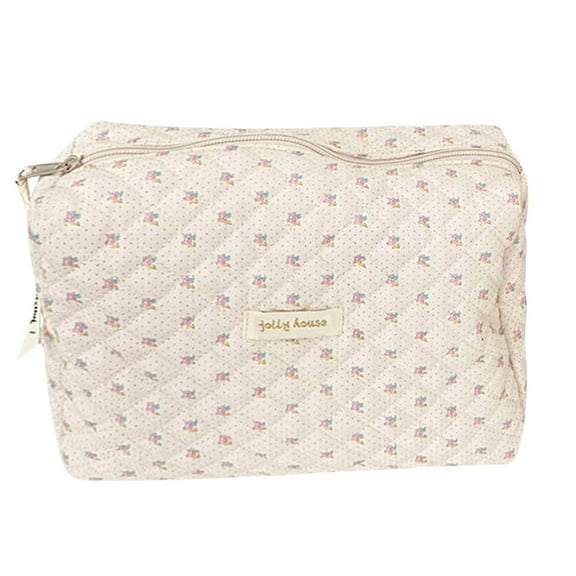 Dengmore Kawaii Cotton Fragmentary Makeup Handbags Zipper Korean Quilted Travel Organizer Portable Cute Beauty Case l Print Large Capacity