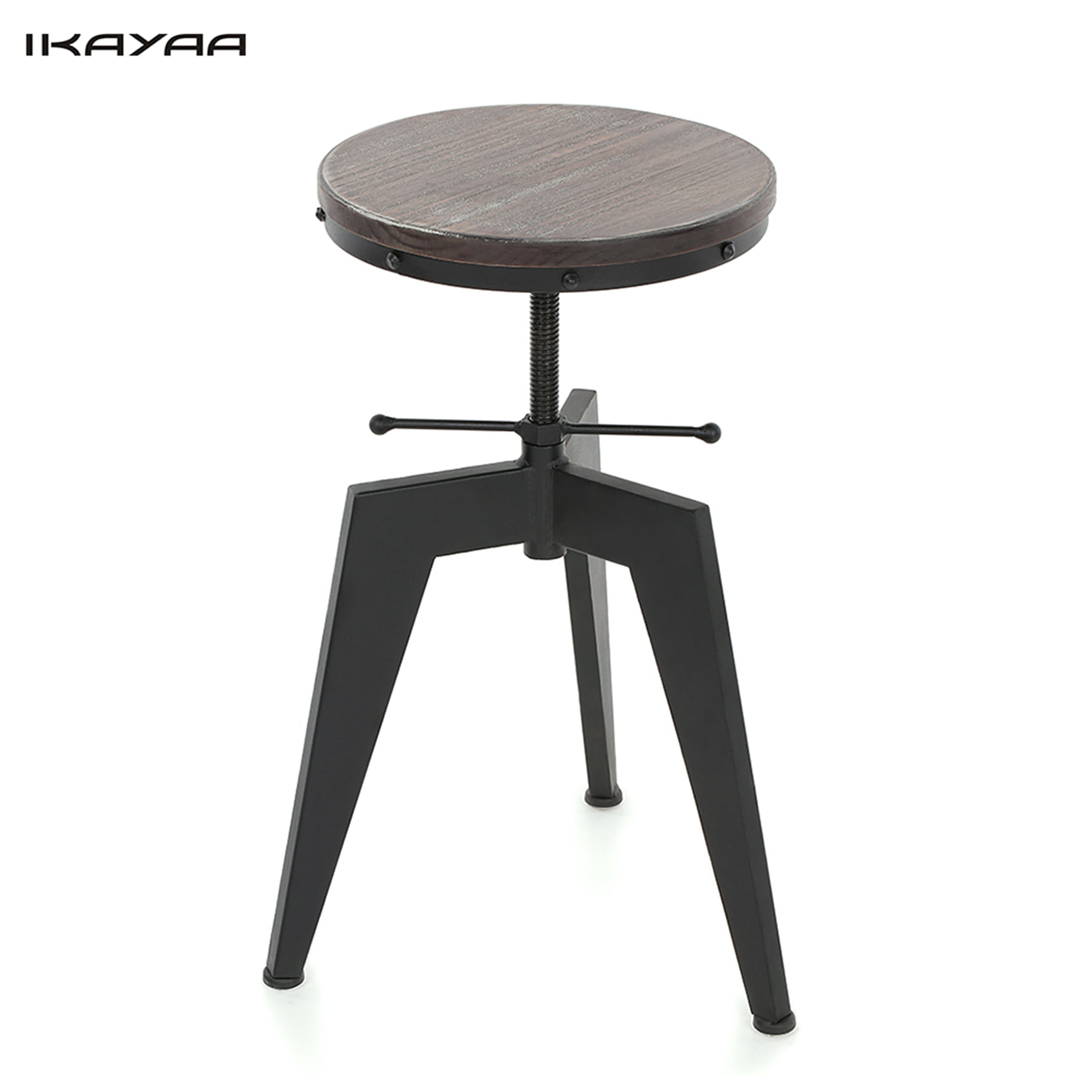 IKAYAA Kitchen Stool Dining Stool Bar Stool Chair Round Industrial Style Adjustable Height Swivel Natural Pinewood & Steel