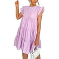 thumbnail image 1 of xiaxaixu Robe Mode Femme Manches à Volants Couleur Unie Robe Élégante pour Dames, 1 of 7
