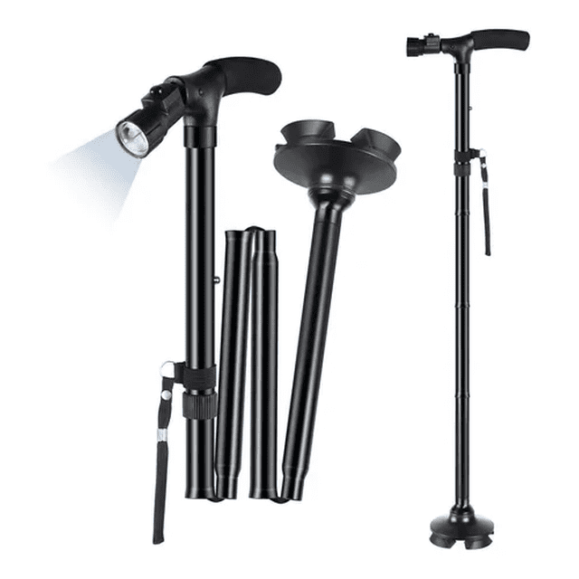 Bastón Plegable Ajustable Con LED Malubero Malu1890 4 Puntos De Soporte