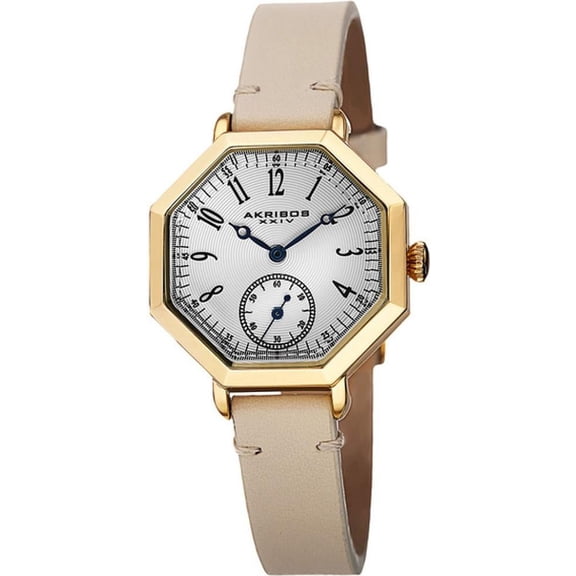 AK771TN Seconds Subdial Gold Case Beige Leather Strap Womens Watch