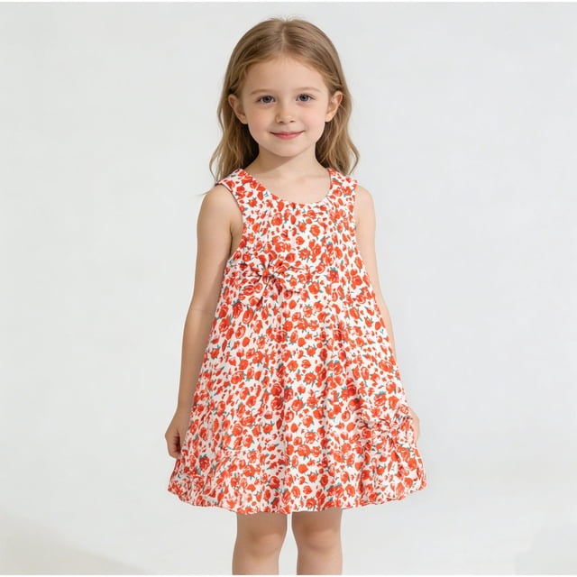 JDQJBZ Robe de Fête d'Anniversaire pour Tout-Petites Filles Sans Manches à Ourlet Fleuri Robe d'Été en Coton Doux