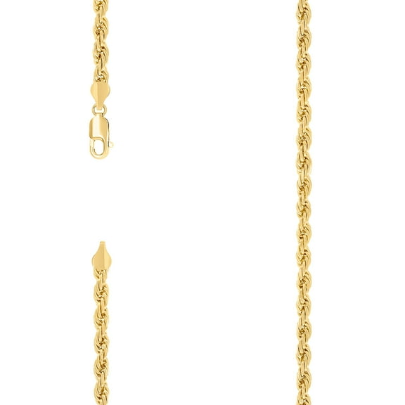 925 Sterling Silver Solid Rope Chain Yellow 4.5mm Necklace 18 Inch Chain Necklace for Women and Men