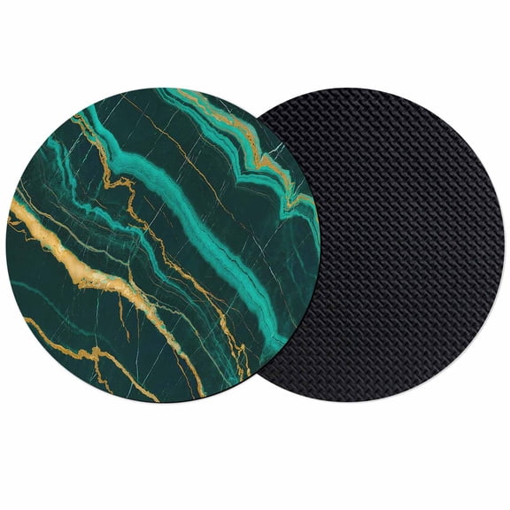 Marble Green Coasters Set of 2, Retro Abstract Ombre Gold Nature Cracks Absorbent Coasters for Drinks, Coaster for Bar Office Dining Coffee Table Accessories Decor, Non Slip Round Desk Coaster