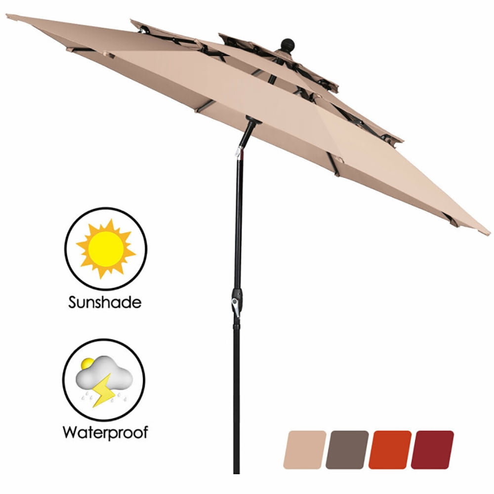 Aimee Lii 10ft 3 Tier Patio Umbrella Aluminum Sunshade Shelter Double Vented without Base, Sunbrella Patio Umbrellas, Beige Aimee Lii 10ft 3 Tier Patio Umbrella Aluminum Sunshade Shelter Double Vented without Base, Sunbrella Patio Umbrellas, Beige