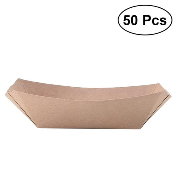 AMERTEER 50pcs Ship Shape Take Out Containers Easy Fold Box Kraft Paper Box Lunch Salad Carton for Party (Kraft Paper)