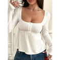 thumbnail image 5 of Women'S Babydoll Tops Long Sleeve Henley Shirts Cute Square Neck Coque-Tte Peplum Top White S, 5 of 7