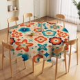 thumbnail image 4 of Boho Floral Round Tablecloth,Colourful Hand Painted Abstract Floral Geometric Art Aesthetics Prints Waterproofing Clean Easy Tablecloth for Kitchen Restaurant Outdoor Picnic Party 60in, 4 of 6