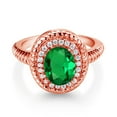 thumbnail image 2 of Gem Stone King 1.76 Ct Oval Green Nano Emerald 18K Rose Gold Plated Silver Halo Engagement Ring, 2 of 3