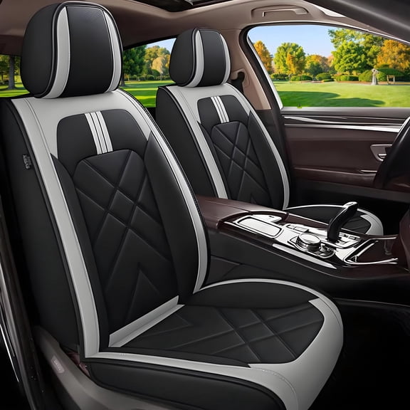 BaiCH Car Seat Covers, Breathable and Waterproof Faux Leather Automotive Seat Covers for Cars SUV Truck Sedan,Universal Anti-Slip Driver Seat Cover with Backrest (Full Seat, Black&Gray)