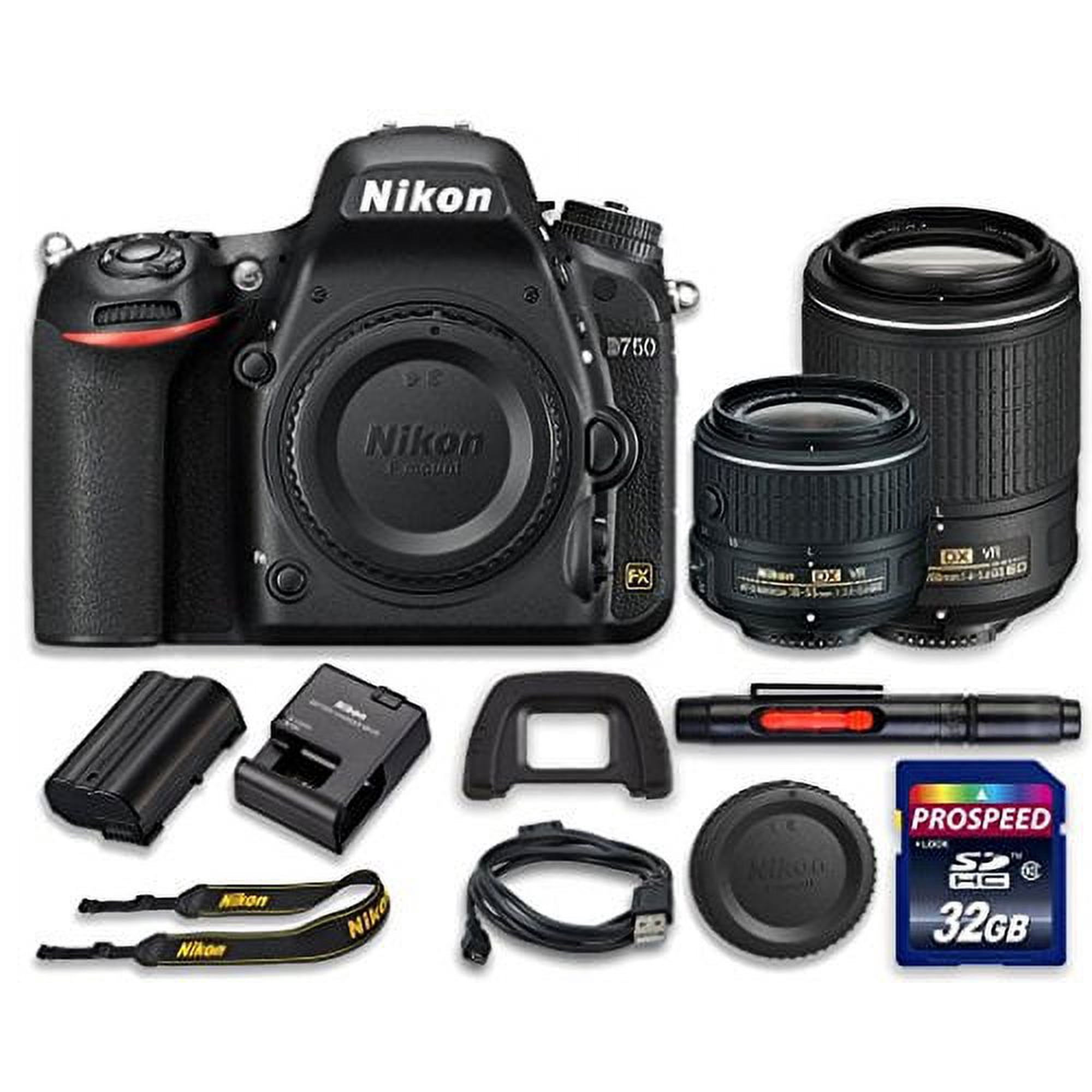 Nikon D750 Digital SLR Camera with Built-In Wi-Fi + Nikon AF-S DX NIKKOR 18-55mm f/3.5-5.6G VR II Lens + Nikon DX NIKKOR 55-200mm f/4-5.6G ED VR II Lens + 32 GB SD Card - International Version