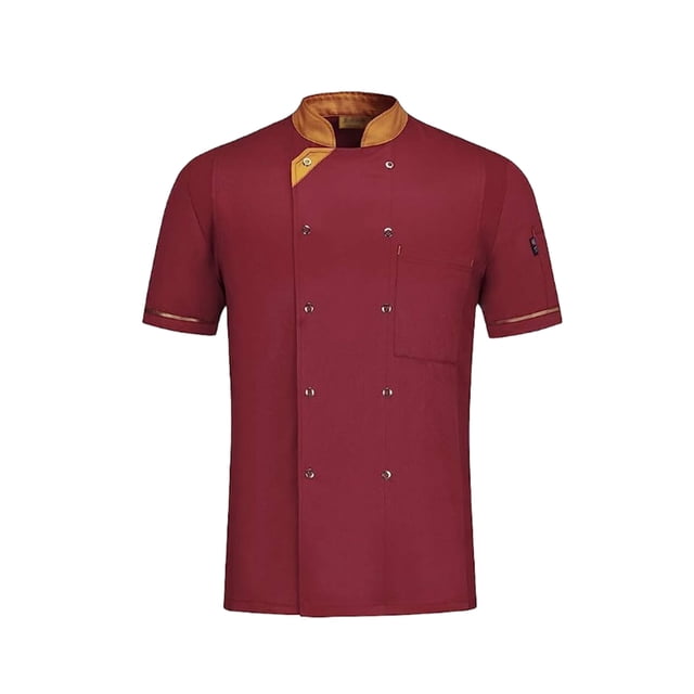 Youkk Sleeve Chef Shirt - Breathable Fabric Professional And Convenient Restaurant Uniform Cooking Kitchen Women Colorfast Wine Red XXL